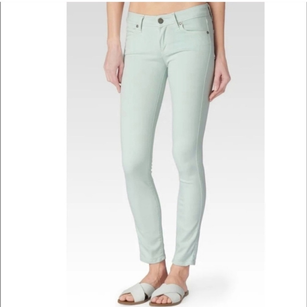 PAIGE Pastel Mint Green Peg Skinny Denim Jeans Size 26 w Measurements!